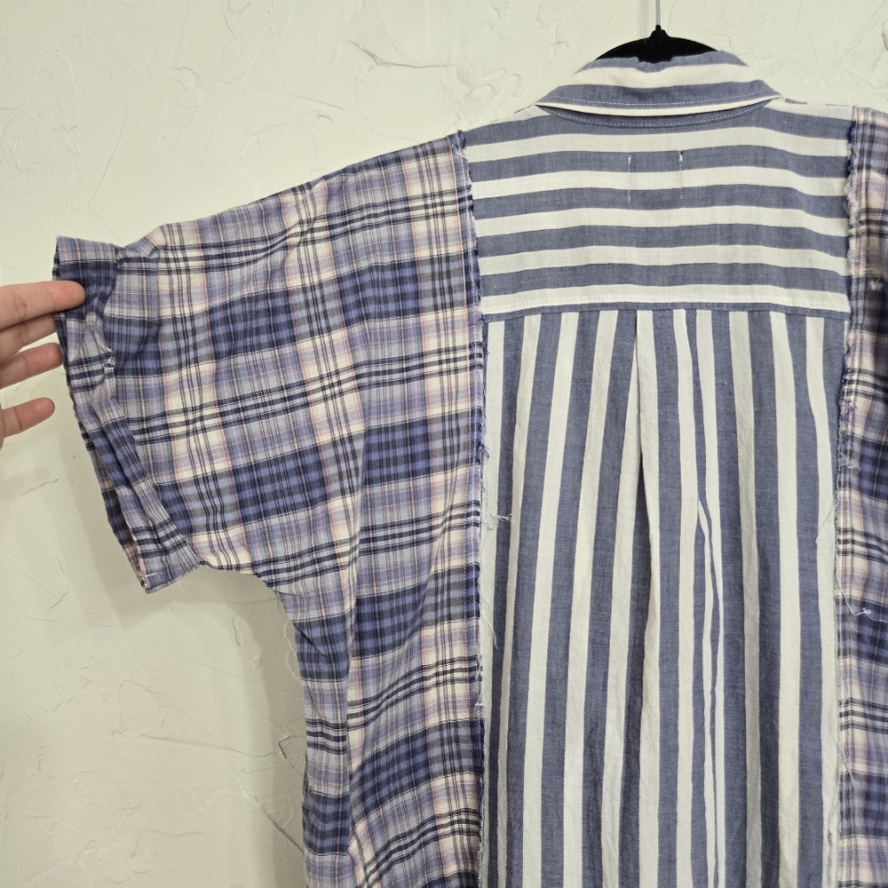 Bdg Patchwork Striped Oversized Button Up Blue Wh… - image 7